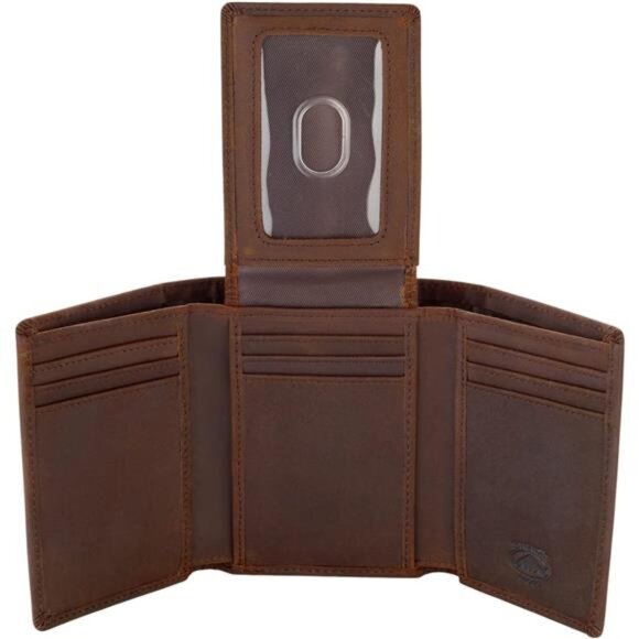 Trifold Leather Wallet for Men with ID Holder and RFID Blocking (Brown)
